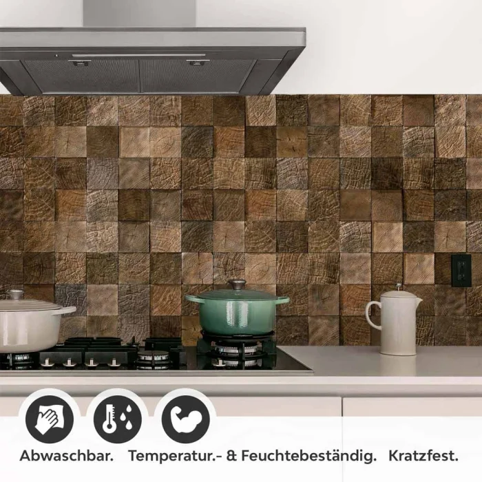 Küchenrückwand Folie Holzblock Mosaik Optik Detailbild 1