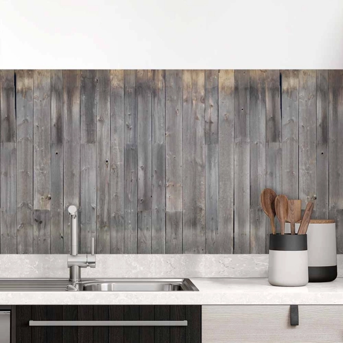 Küchenrückwand Folie graue Holzmaserung im Vintage Look