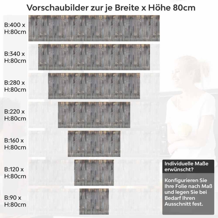 Küchenrückwand Folie graue Holzmaserung im Vintage Look Höhe 80cm