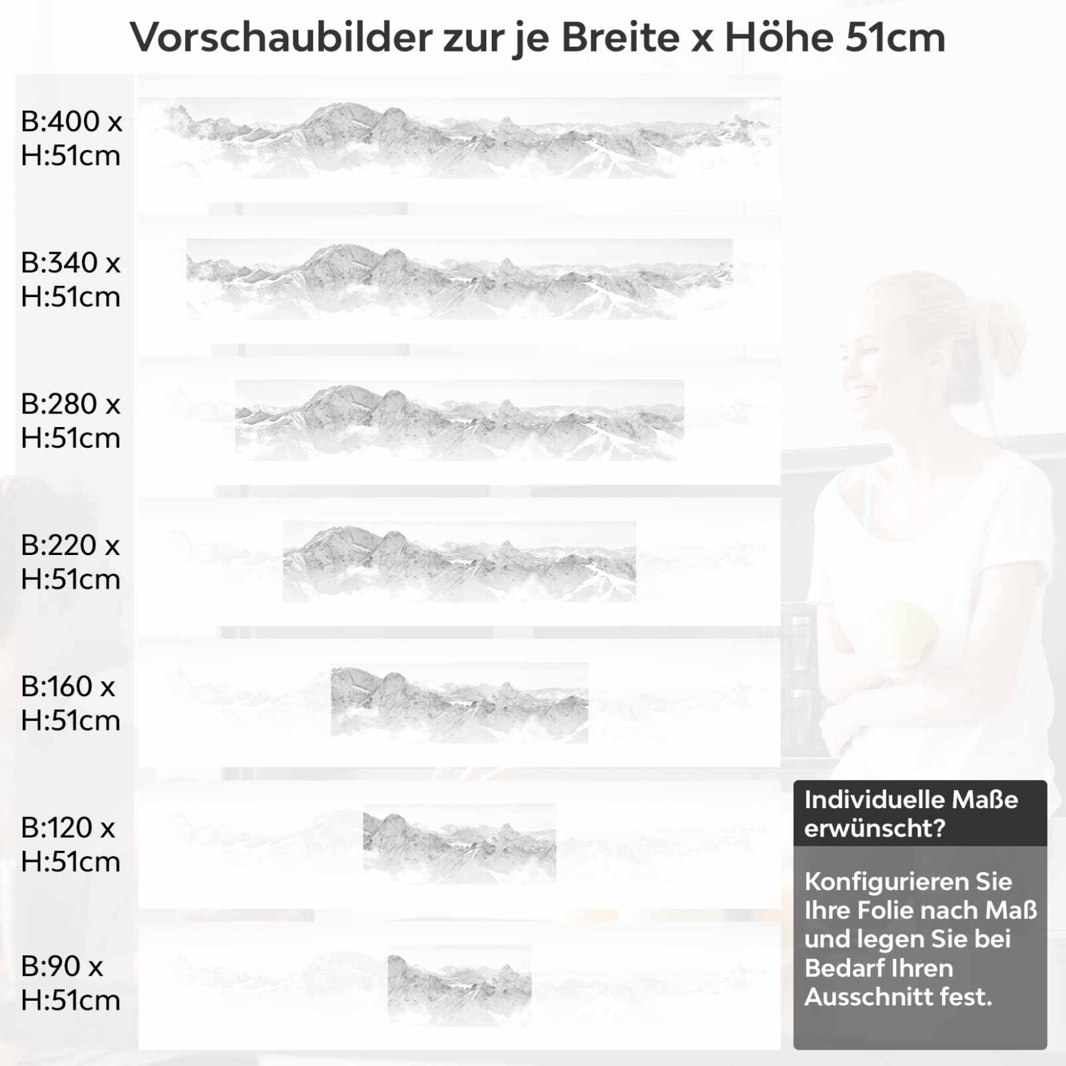 Küchenrückwand Folie weiße Berge Variantenauswahl Vorschaubild Höhe 51cm