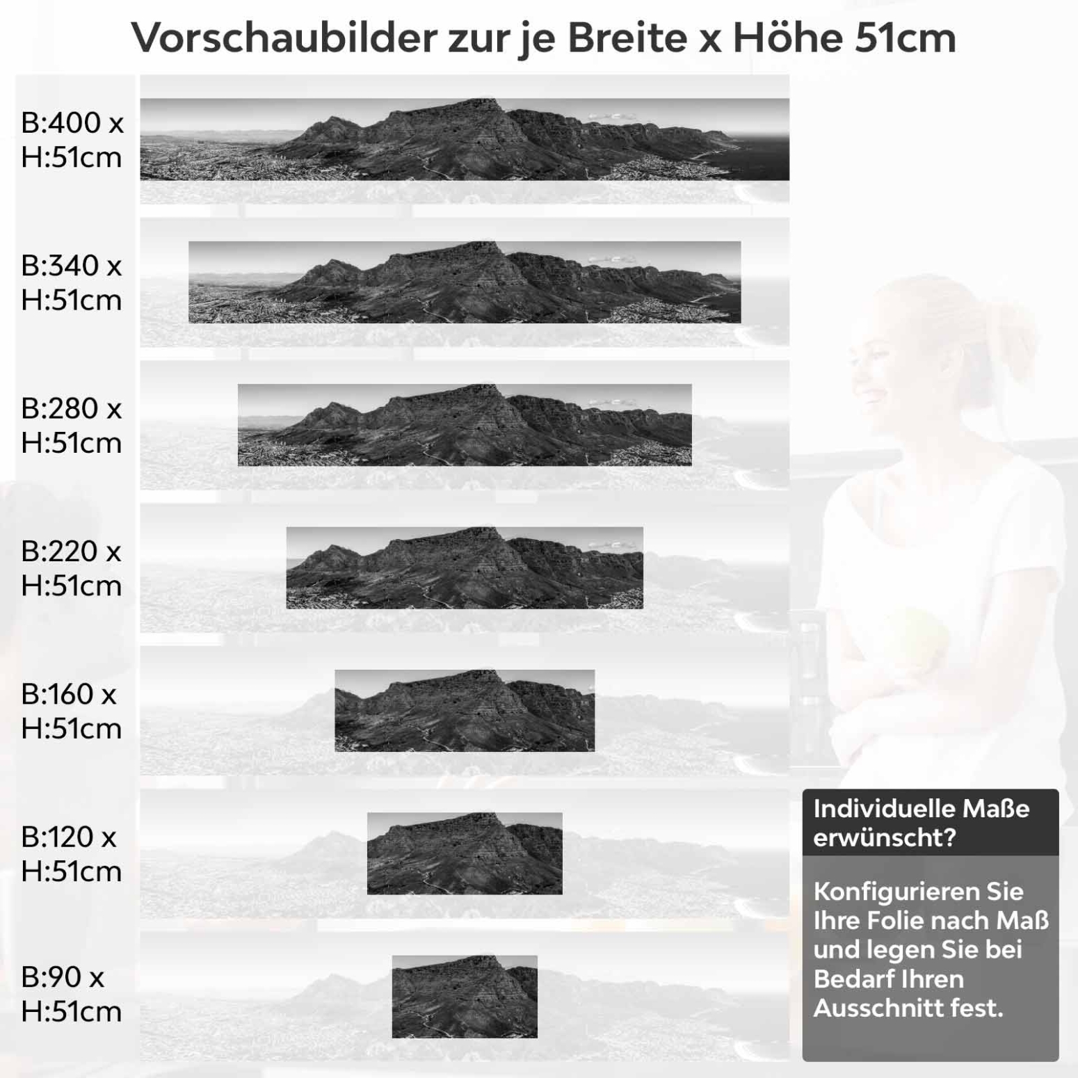 Küchenrückwand Folie monochrome Berge Variantenauswahl Vorschaubild Höhe 51cm