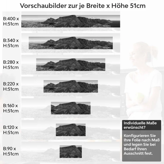 Küchenrückwand Folie monochrome Berge Variantenauswahl Vorschaubild Höhe 51cm