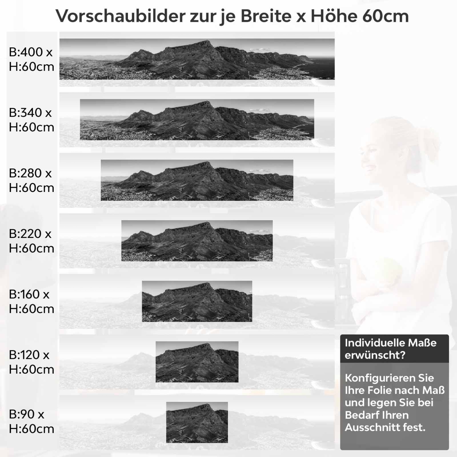 Küchenrückwand Folie monochrome Berge Variantenauswahl Vorschaubild Höhe 60cm