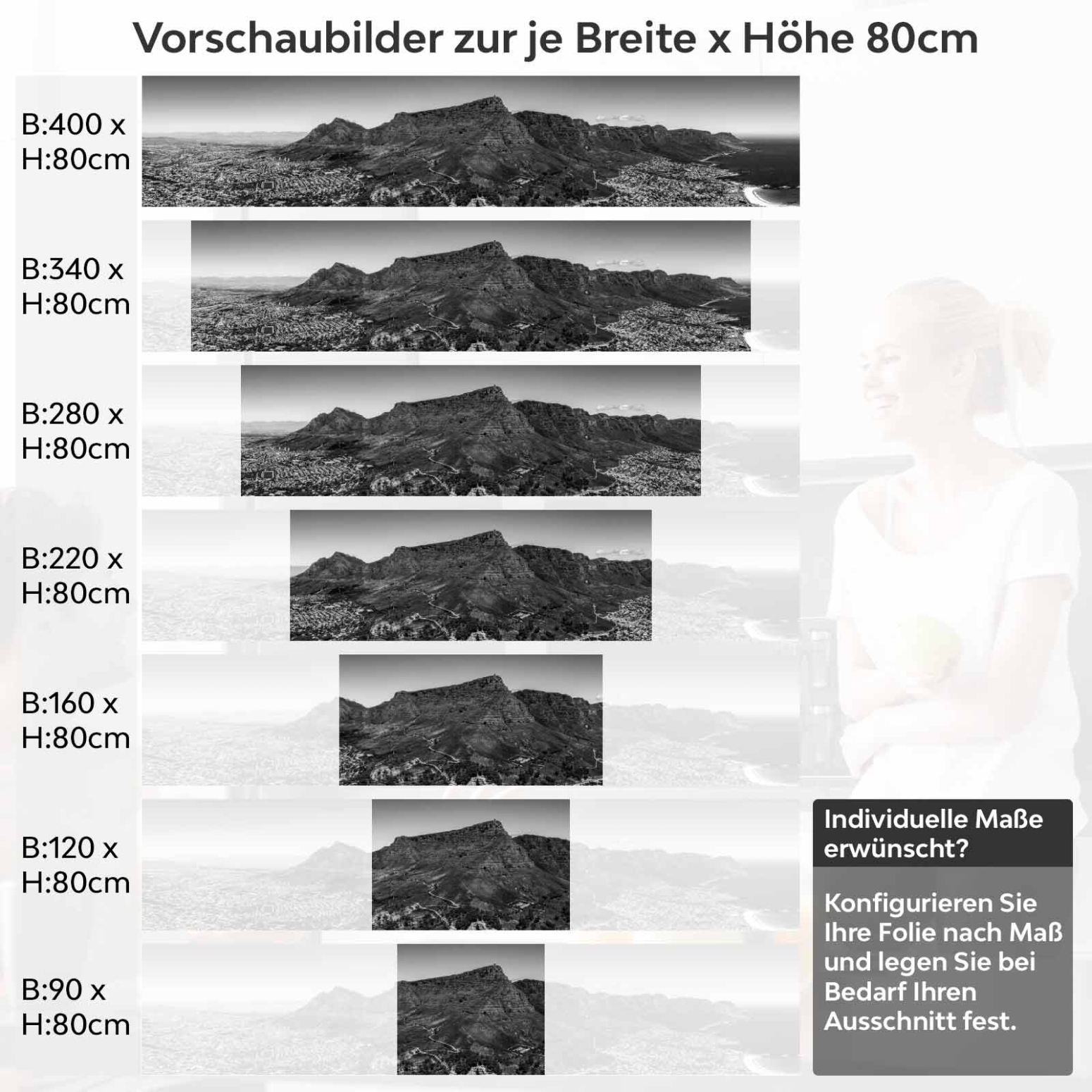 Küchenrückwand Folie monochrome Berge Variantenauswahl Vorschaubild Höhe 80cm