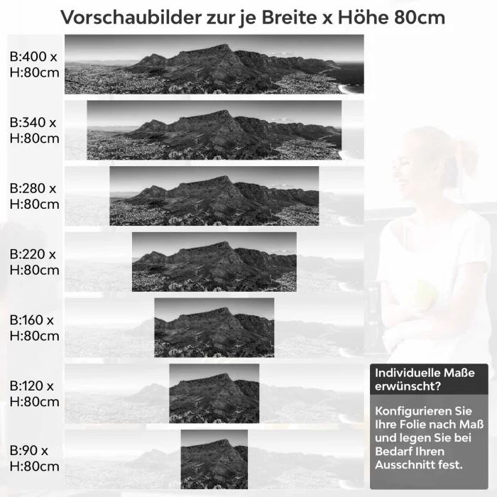 Küchenrückwand Folie monochrome Berge Variantenauswahl Vorschaubild Höhe 80cm