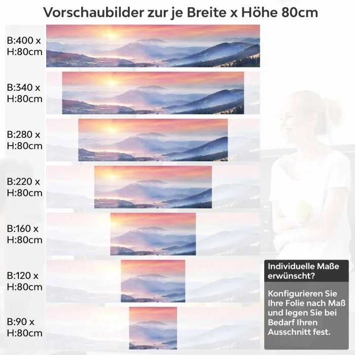 Küchenrückwand Folie morgentlicher Blick Variantenauswahl Vorschaubild Höhe 80cm