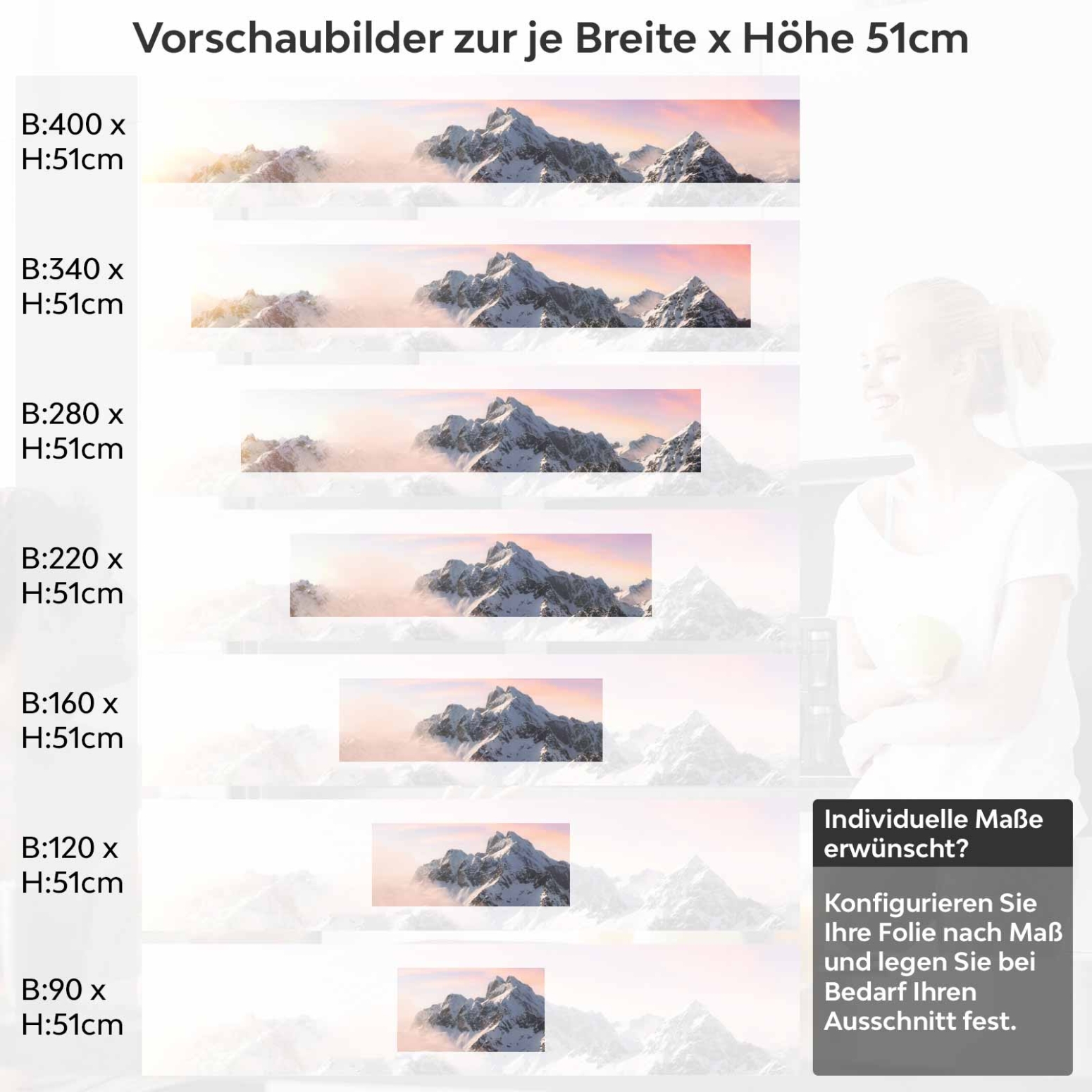 Küchenrückwand Folie verschneite Bergspitze Variantenauswahl Vorschaubild Höhe 51cm