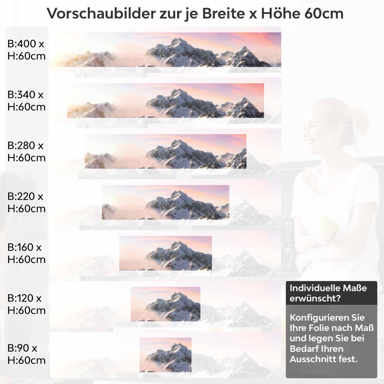 Küchenrückwand Folie verschneite Bergspitze Variantenauswahl Vorschaubild Höhe 60cm