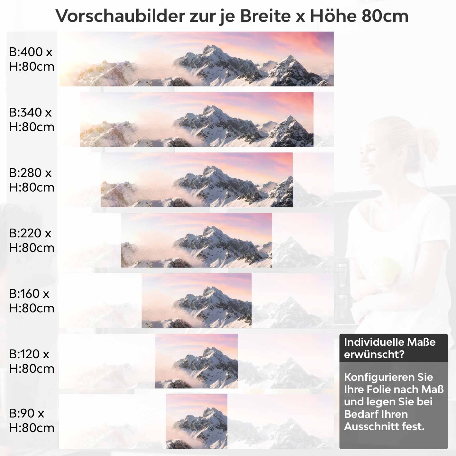 Küchenrückwand Folie verschneite Bergspitze Variantenauswahl Vorschaubild Höhe 80cm