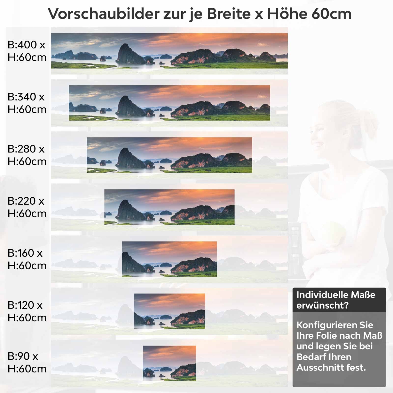 Küchenrückwand Folie idyllische Landschaft Variantenauswahl Vorschaubild Höhe 60cm