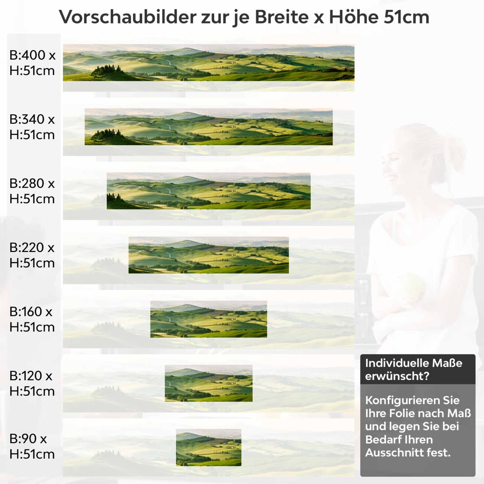 Küchenrückwand Folie Hügellandschaft Variantenauswahl Vorschaubild Höhe 51cm
