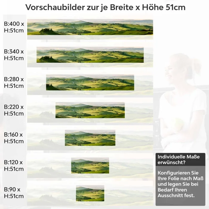 Küchenrückwand Folie Hügellandschaft Variantenauswahl Vorschaubild Höhe 51cm