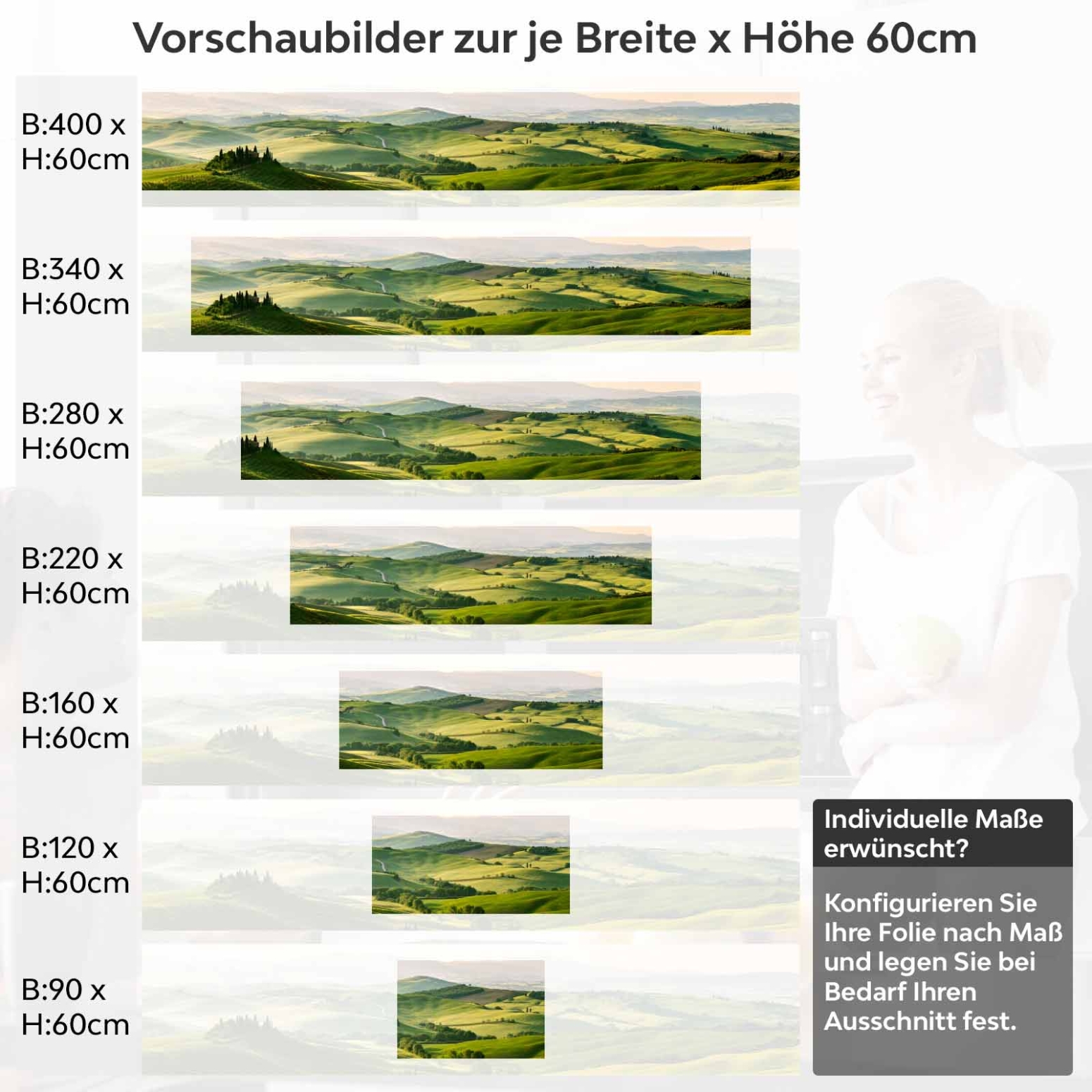 Küchenrückwand Folie Hügellandschaft Variantenauswahl Vorschaubild Höhe 60cm