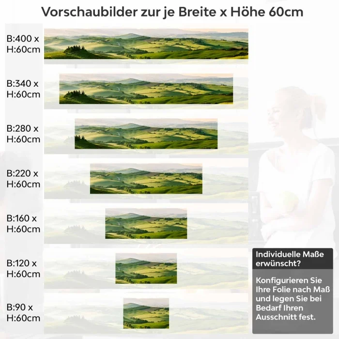 Küchenrückwand Folie Hügellandschaft Variantenauswahl Vorschaubild Höhe 60cm