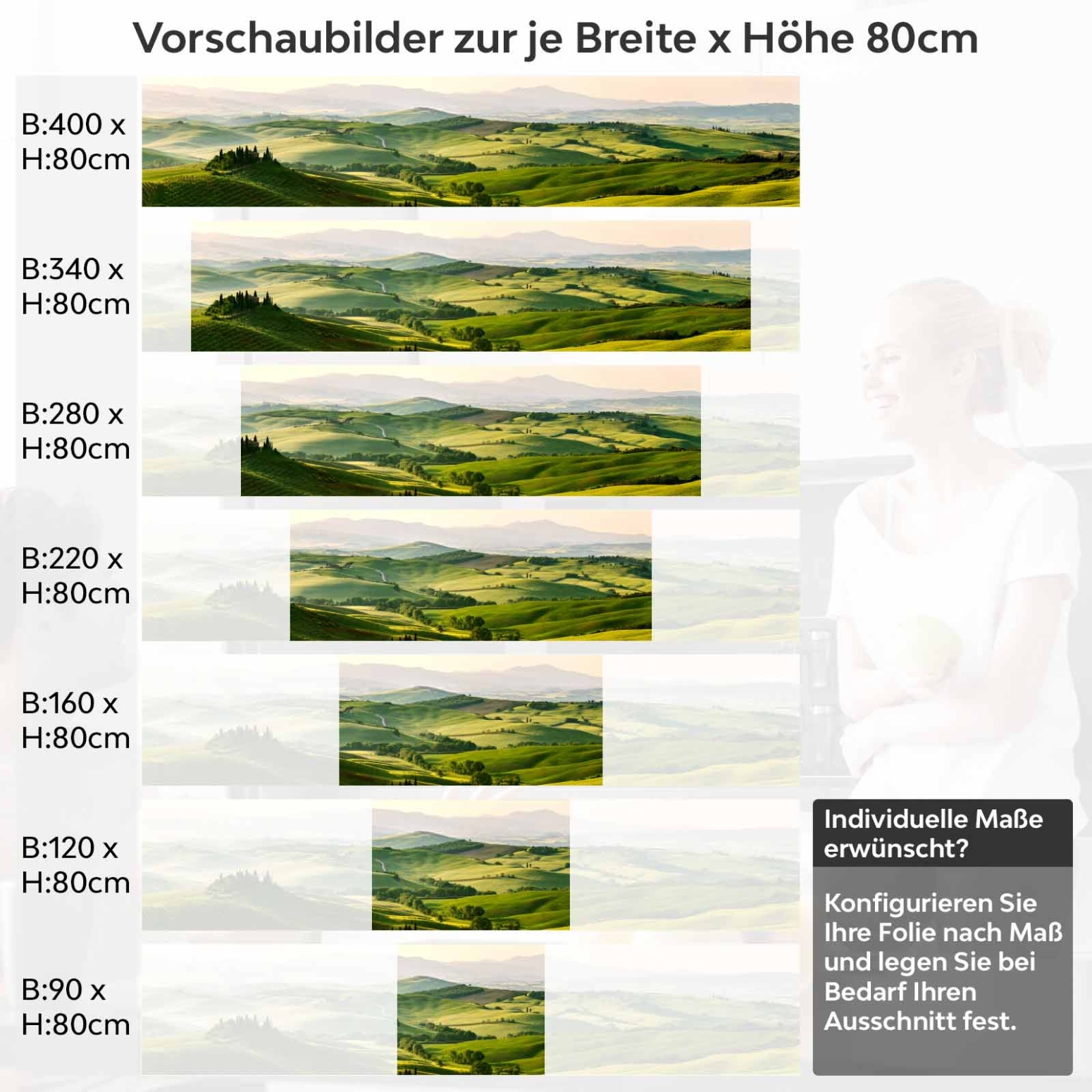 Küchenrückwand Folie Hügellandschaft Variantenauswahl Vorschaubild Höhe 80cm