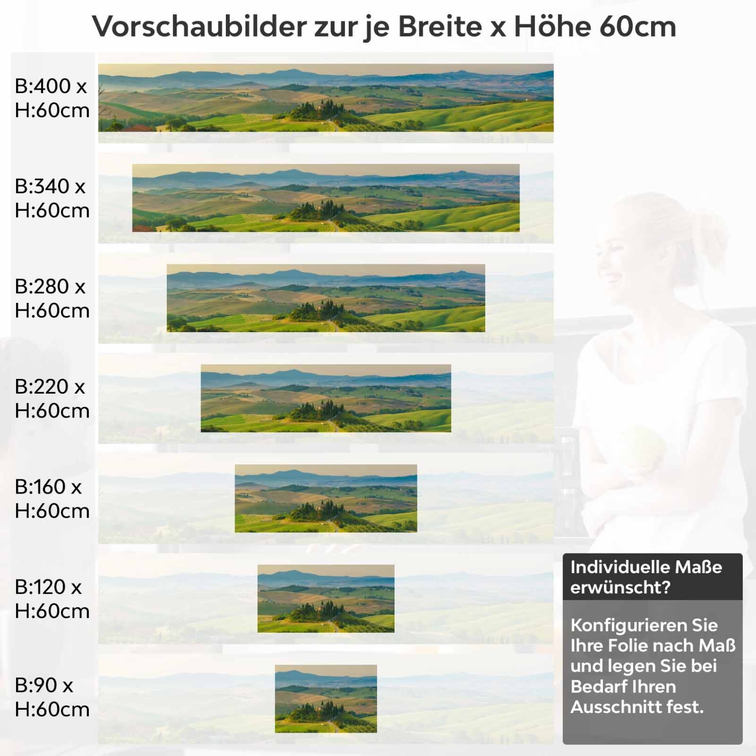 Küchenrückwand Folie harmonische Hügel Variantenauswahl Vorschaubild Höhe 60cm