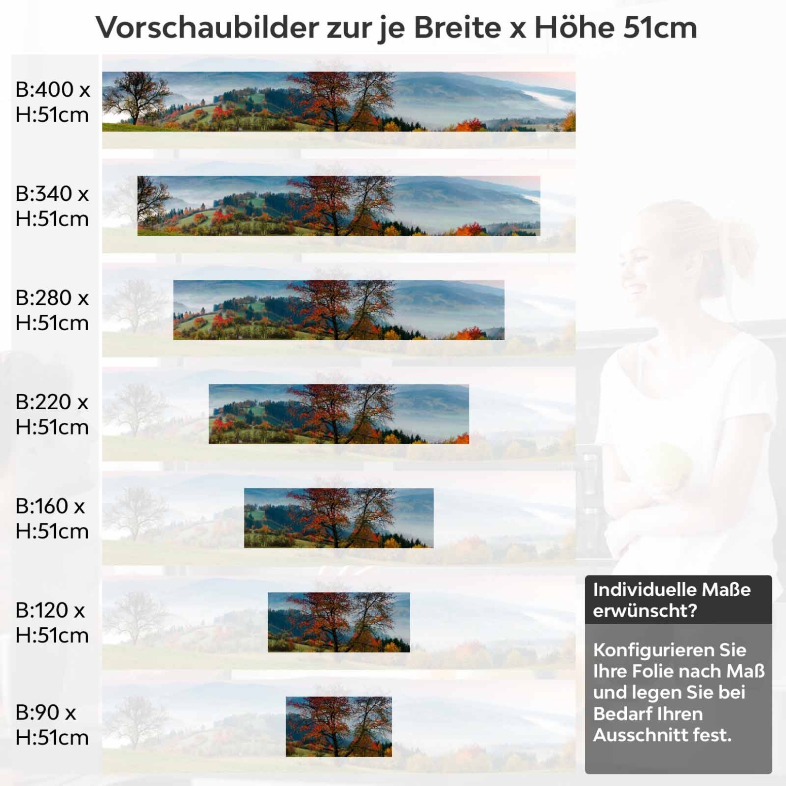 Küchenrückwand Folie Weide Variantenauswahl Vorschaubild Höhe 51cm