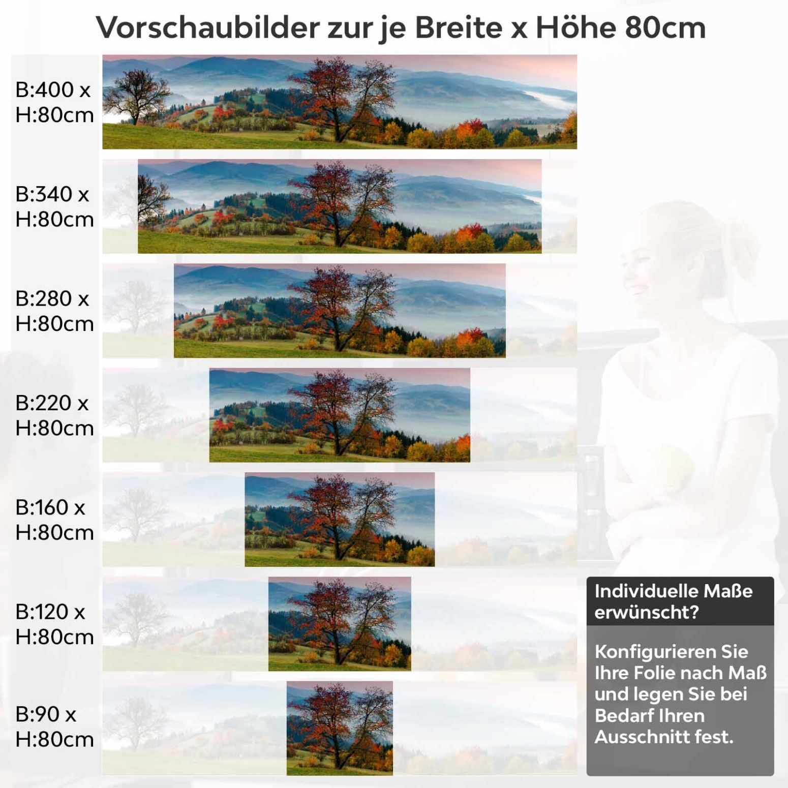 Küchenrückwand Folie Weide Variantenauswahl Vorschaubild Höhe 80cm