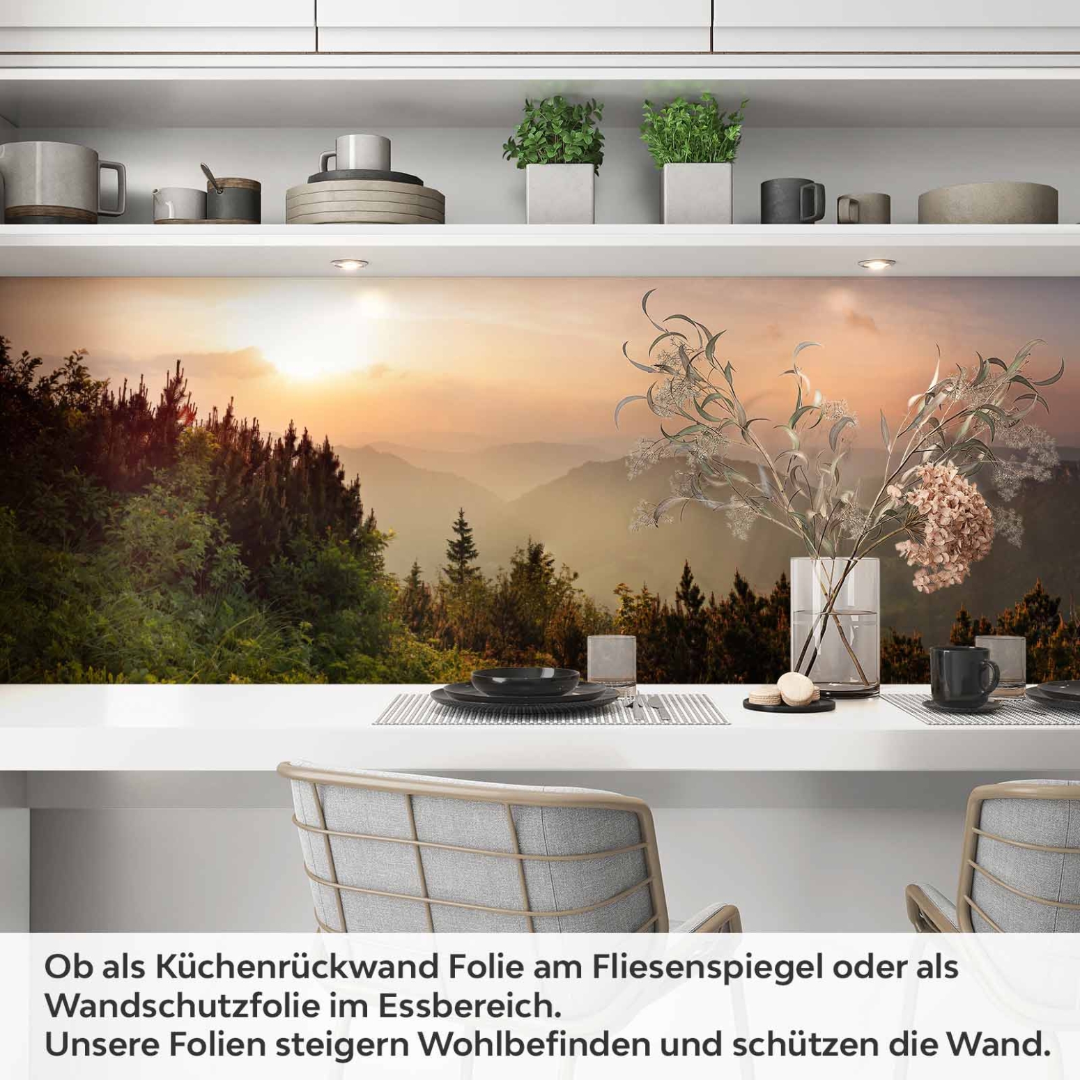 Küchenrückwand Folie Abendlicher Bergzauber – Landschaft im Sonnenuntergang Artikelbild 1