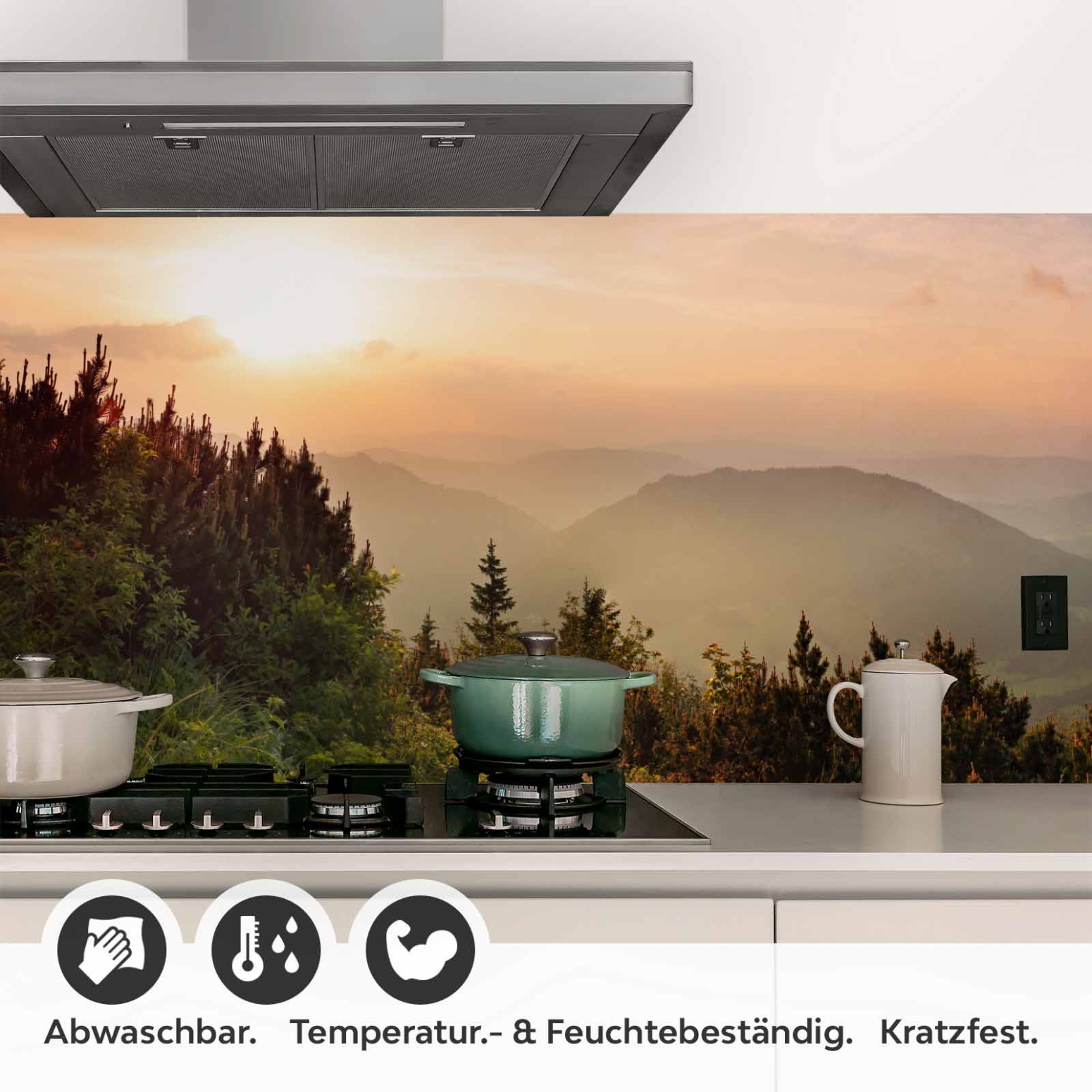 Küchenrückwand Folie Abendlicher Bergzauber – Landschaft im Sonnenuntergang Detailbild 1