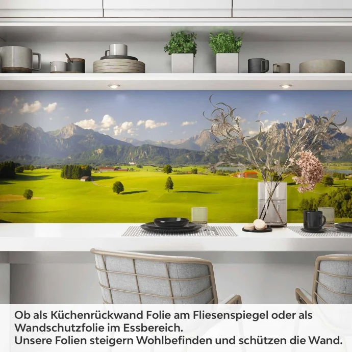 Küchenrückwand Folie grüne Weide Bergpanorama Artikelbild 1