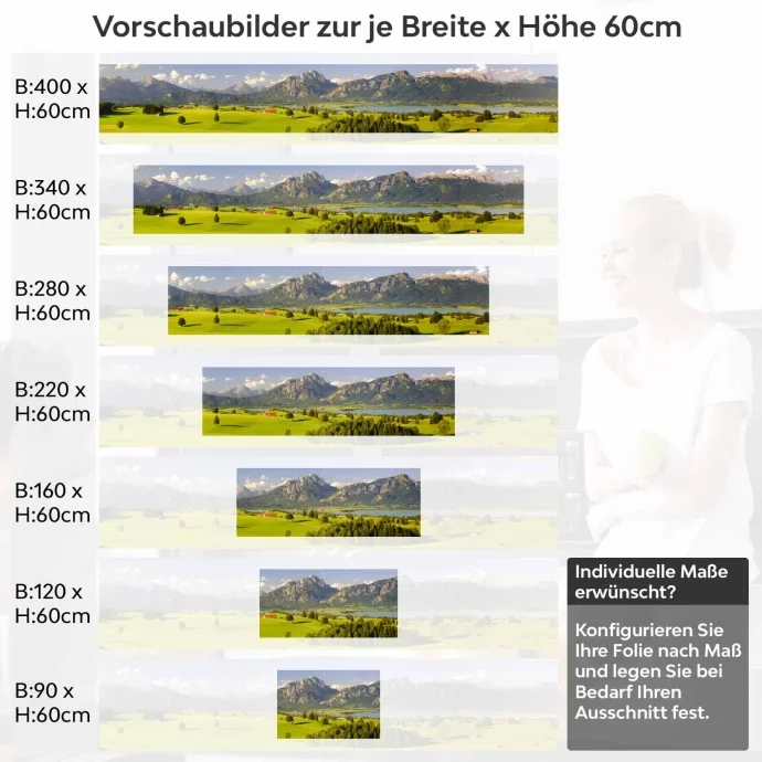 Küchenrückwand Folie grüne Weide Bergpanorama Höhe 60cm