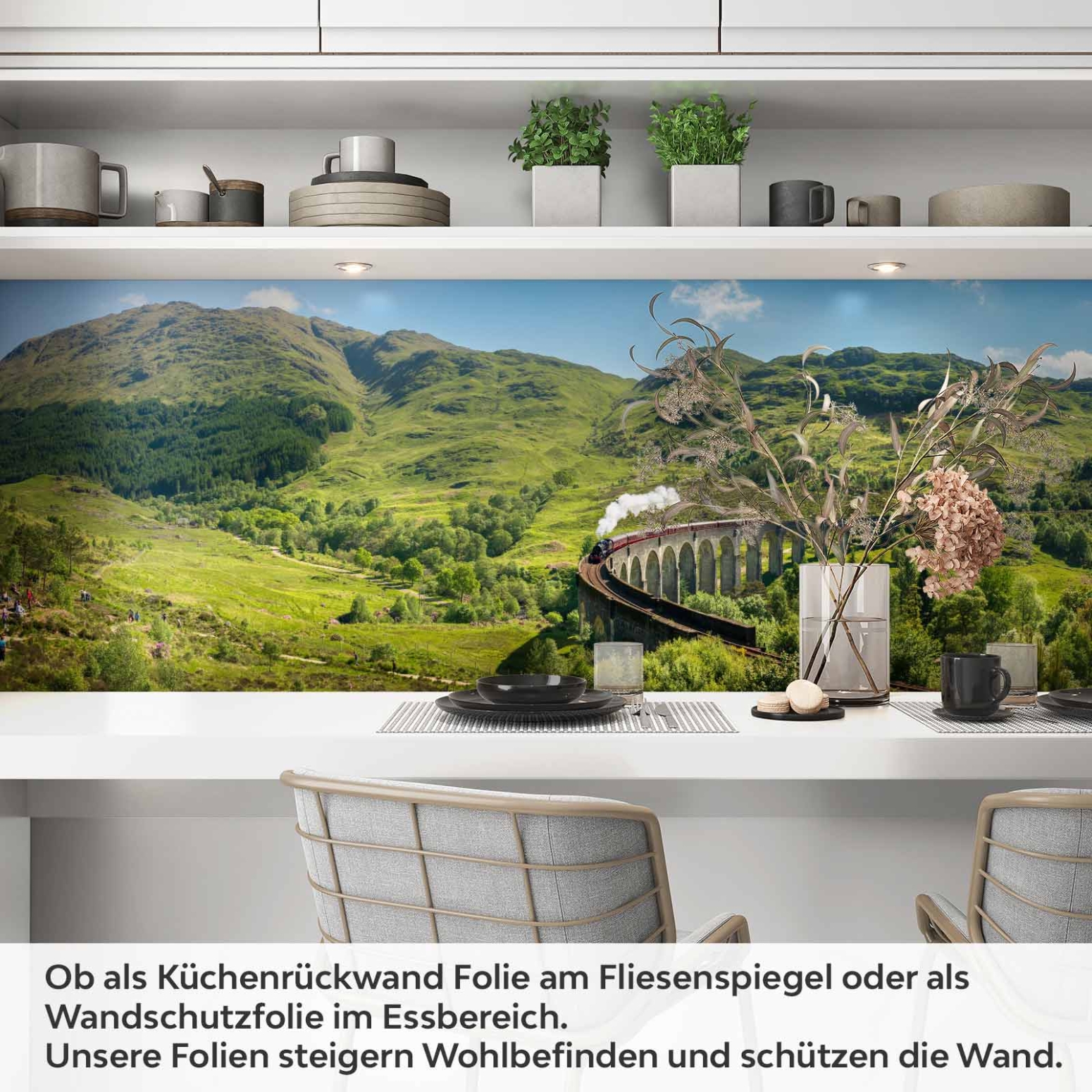 Küchenrückwand Folie Zugreise in grünen Täler Artikelbild 1