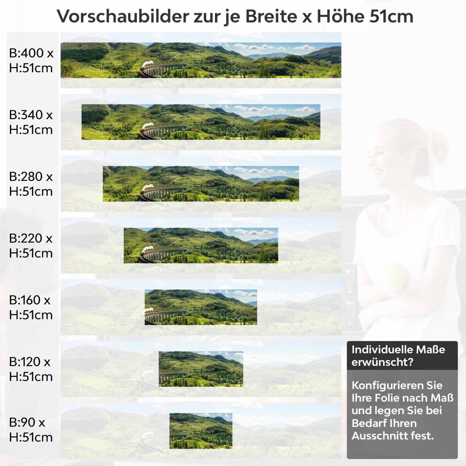 Küchenrückwand Folie Zugreise in grünen Täler Höhe 51cm