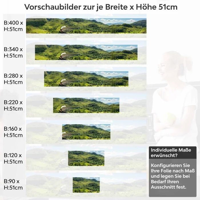 Küchenrückwand Folie Zugreise in grünen Täler Höhe 51cm