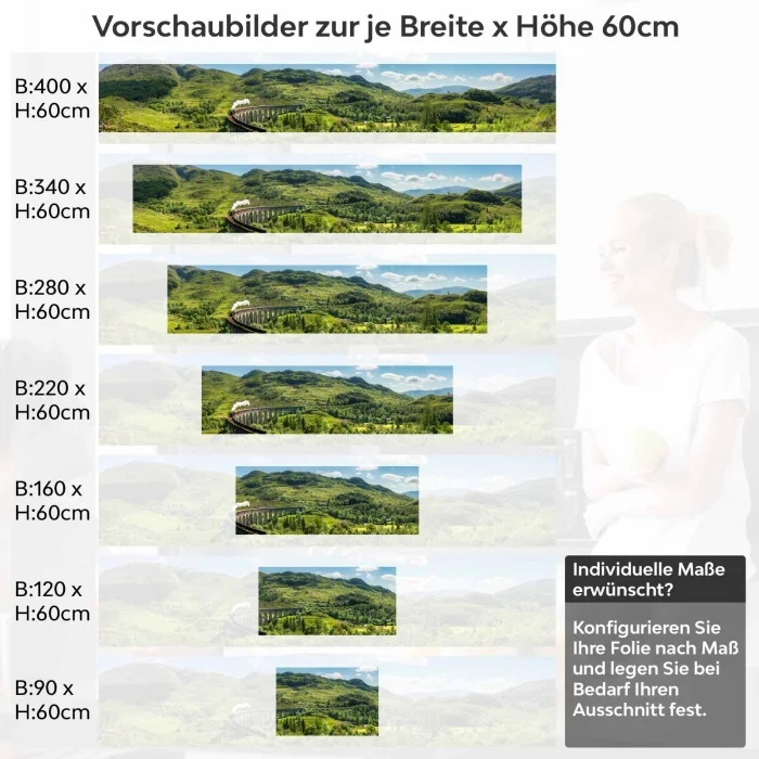 Küchenrückwand Folie Zugreise in grünen Täler Höhe 60cm