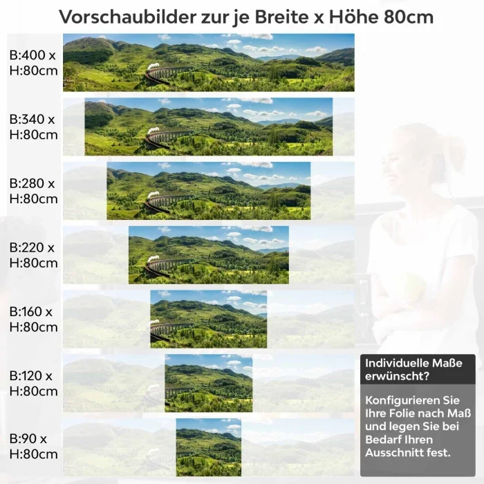 Küchenrückwand Folie Zugreise in grünen Täler Höhe 80cm
