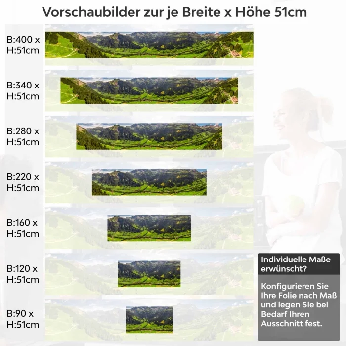 Küchenrückwand Folie grüne Weite & Wanderwege Höhe 51cm