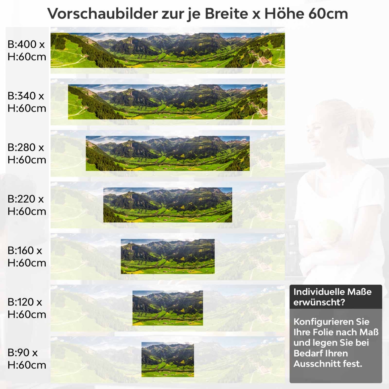 Küchenrückwand Folie grüne Weite & Wanderwege Höhe 60cm