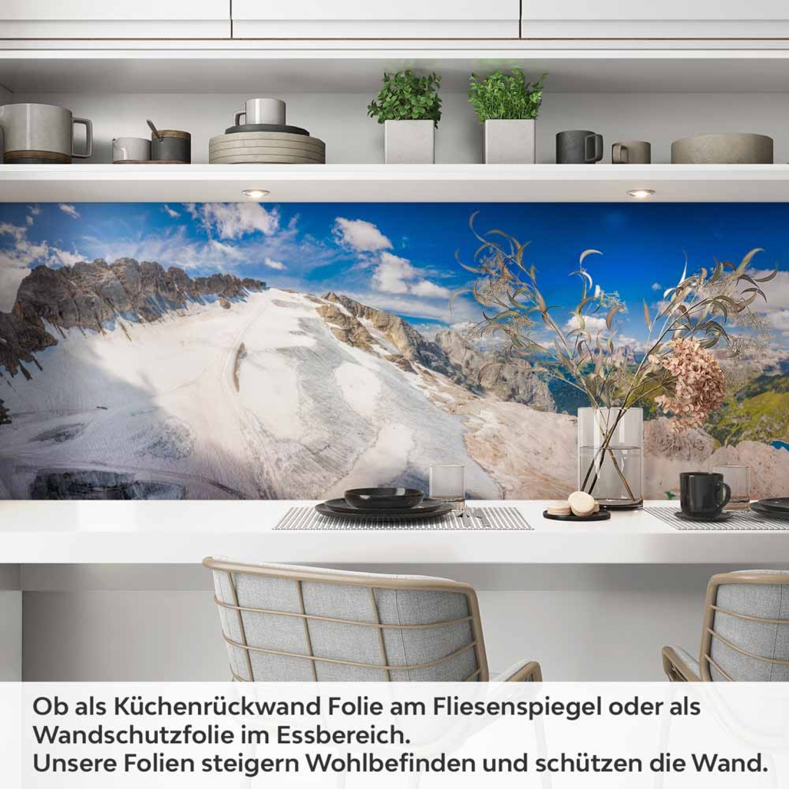 Küchenrückwand Folie Hochlandpanorama zwischen Eis & Grün Artikelbild 1