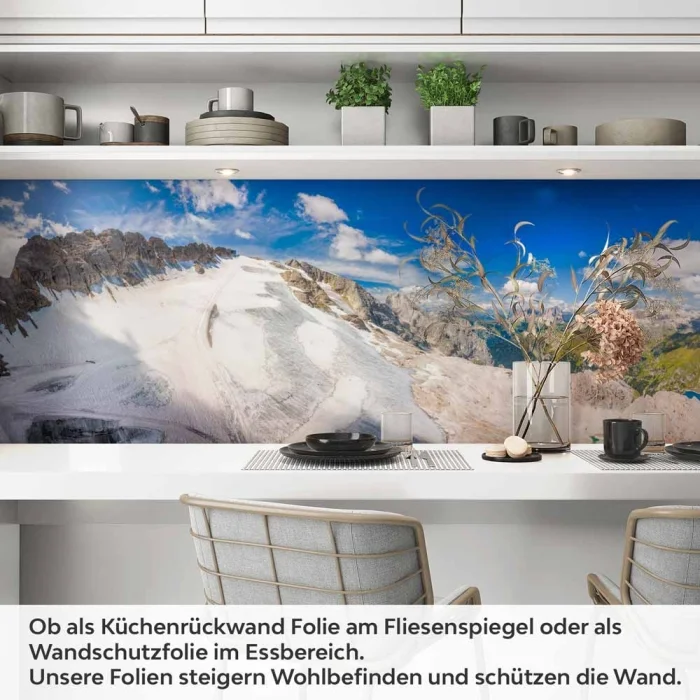 Küchenrückwand Folie Hochlandpanorama zwischen Eis & Grün Artikelbild 1