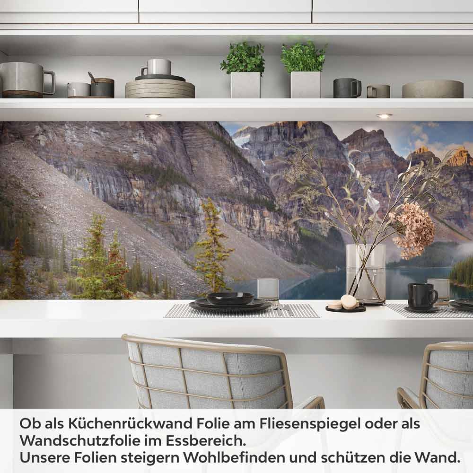 Küchenrückwand Folie Gebirgspanorama, Fluss & Fichtenwald Artikelbild 1