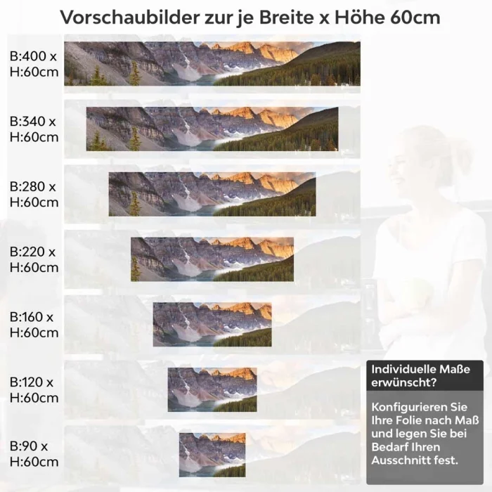Küchenrückwand Folie Gebirgspanorama, Fluss & Fichtenwald Höhe 60cm