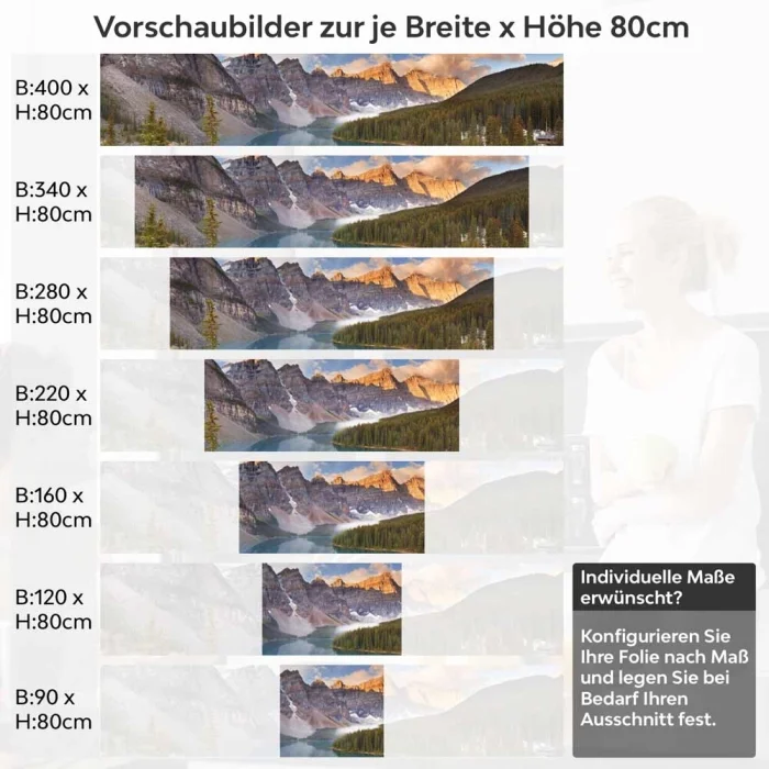 Küchenrückwand Folie Gebirgspanorama, Fluss & Fichtenwald Höhe 80cm