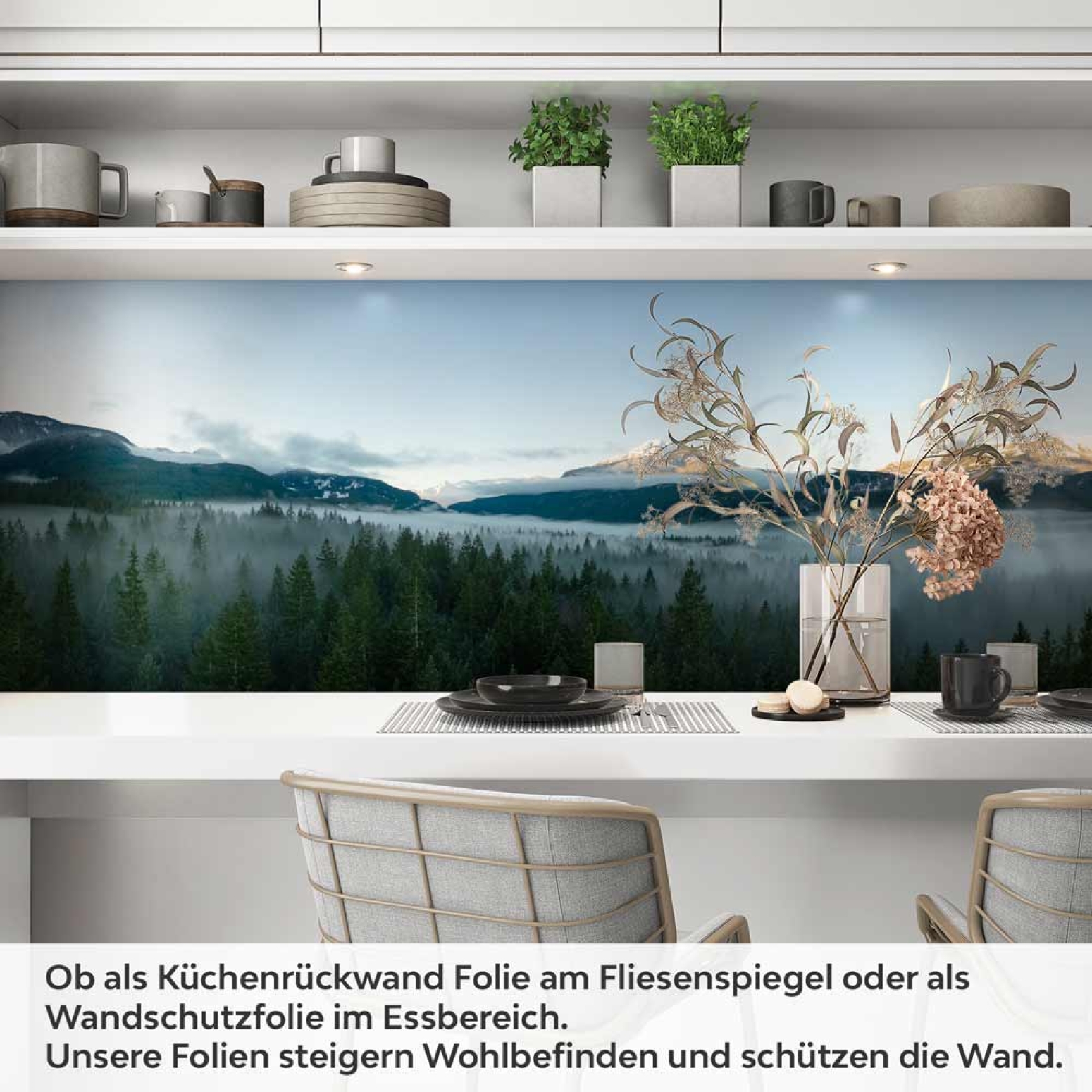 Küchenrückwand Folie Nebelwald & Berglandschaft Artikelbild 1