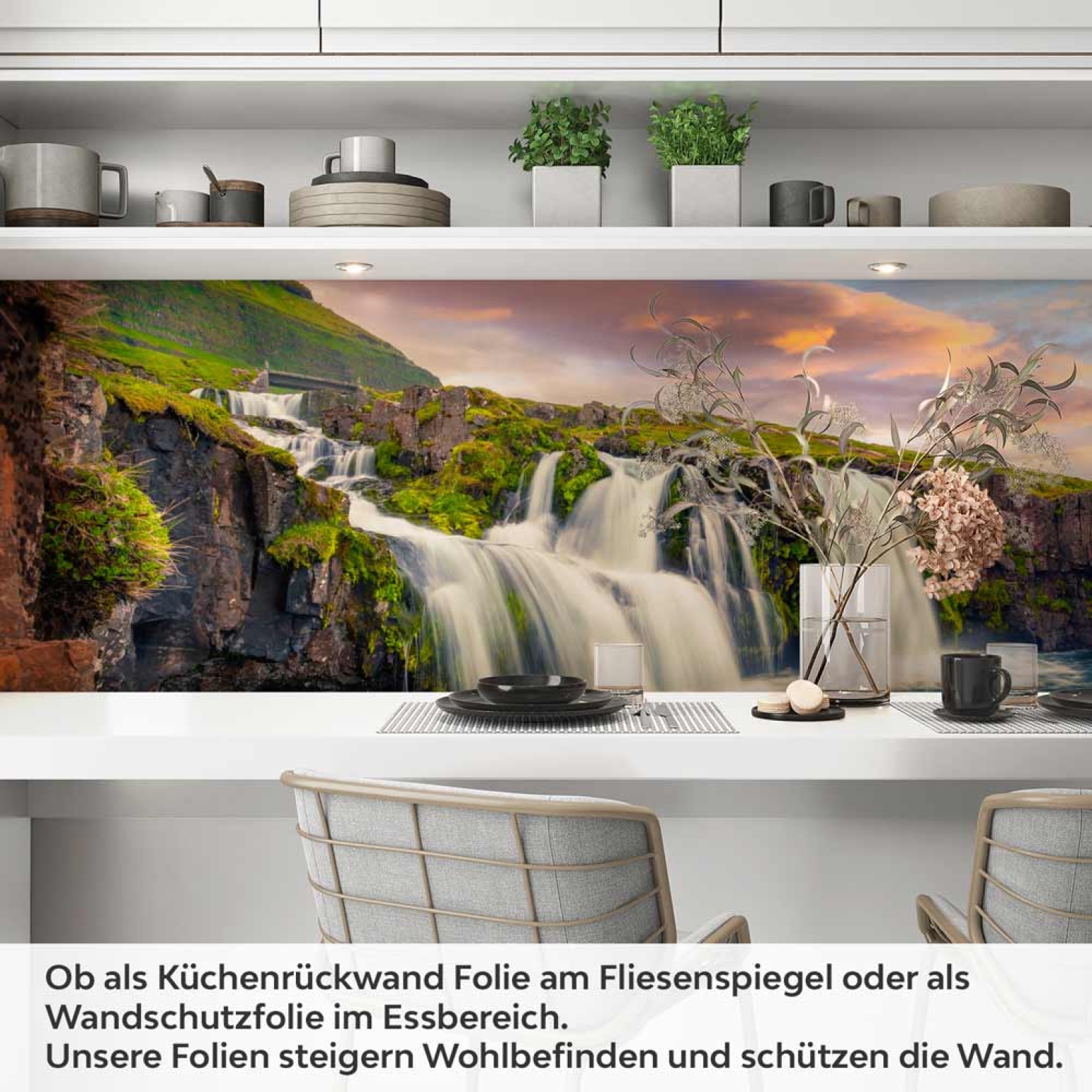 Küchenrückwand Folie Wasserfall Bergkulisse Artikelbild 1