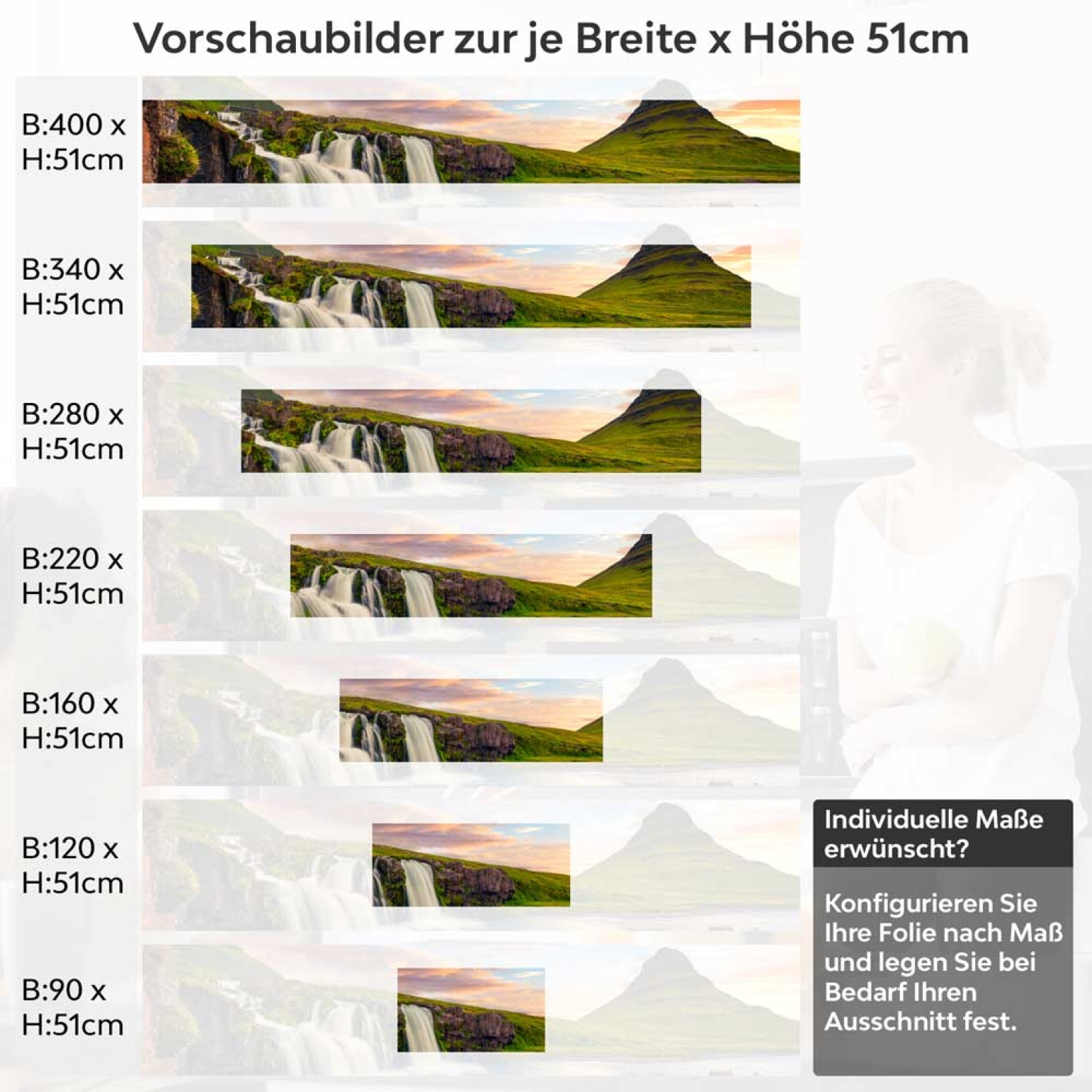 Küchenrückwand Folie Wasserfall Bergkulisse Höhe 51cm