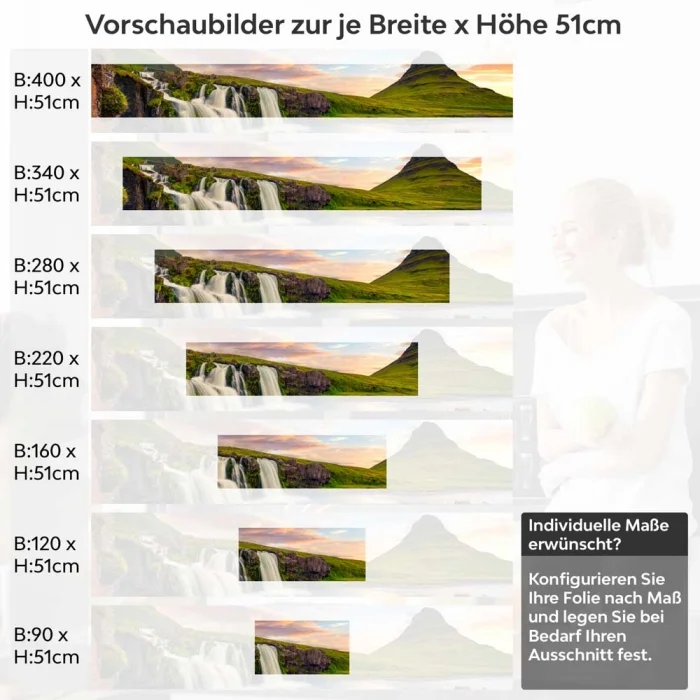 Küchenrückwand Folie Wasserfall Bergkulisse Höhe 51cm