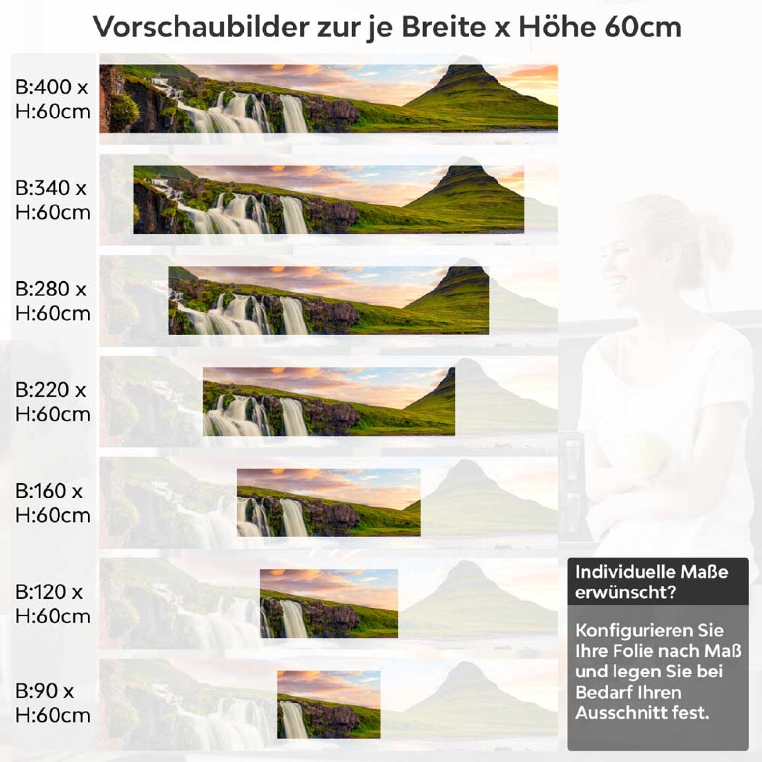 Küchenrückwand Folie Wasserfall Bergkulisse Höhe 60cm