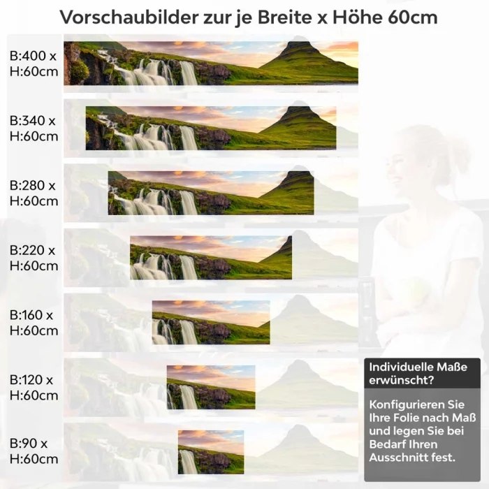 Küchenrückwand Folie Wasserfall Bergkulisse Höhe 60cm