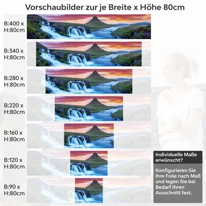 Küchenrückwand Folie Wasserfall & Bergsee am Abendlicht Höhe 80cm