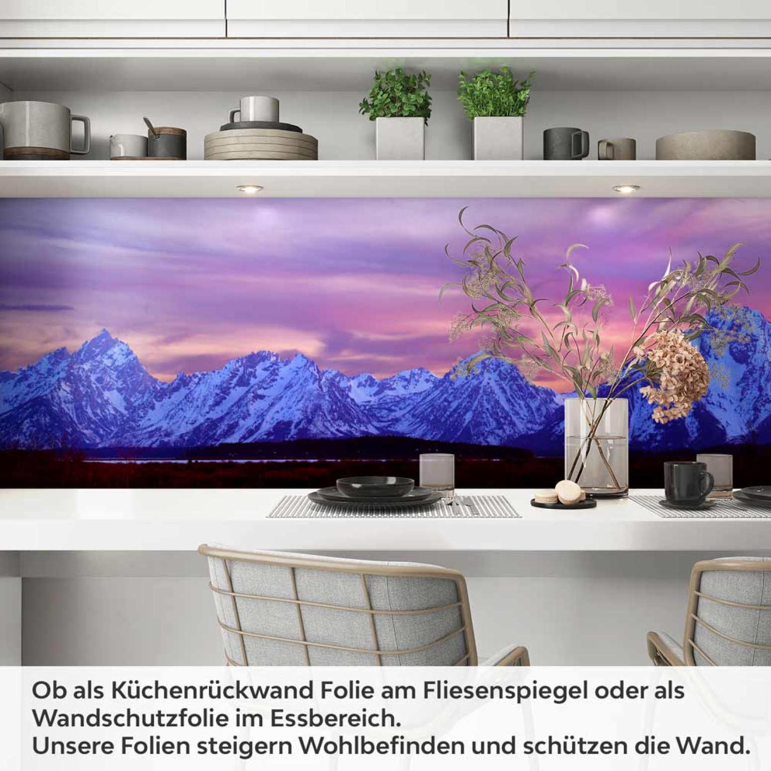Küchenrückwand Folie Gipfel in violetter Dämmerung Artikelbild 1
