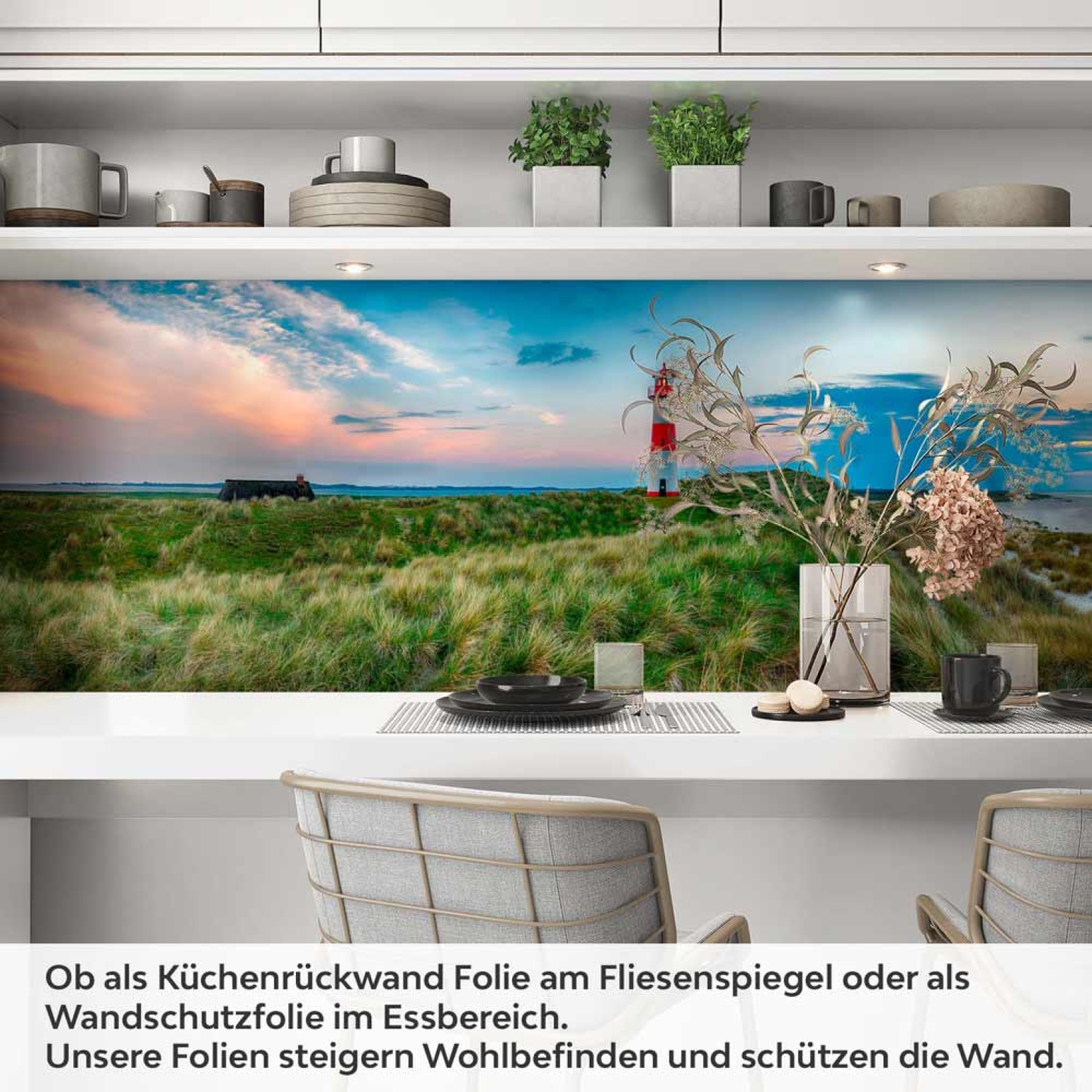 Küchenrückwand Folie Dünen, Leuchtturm & Meer Artikelbild 1