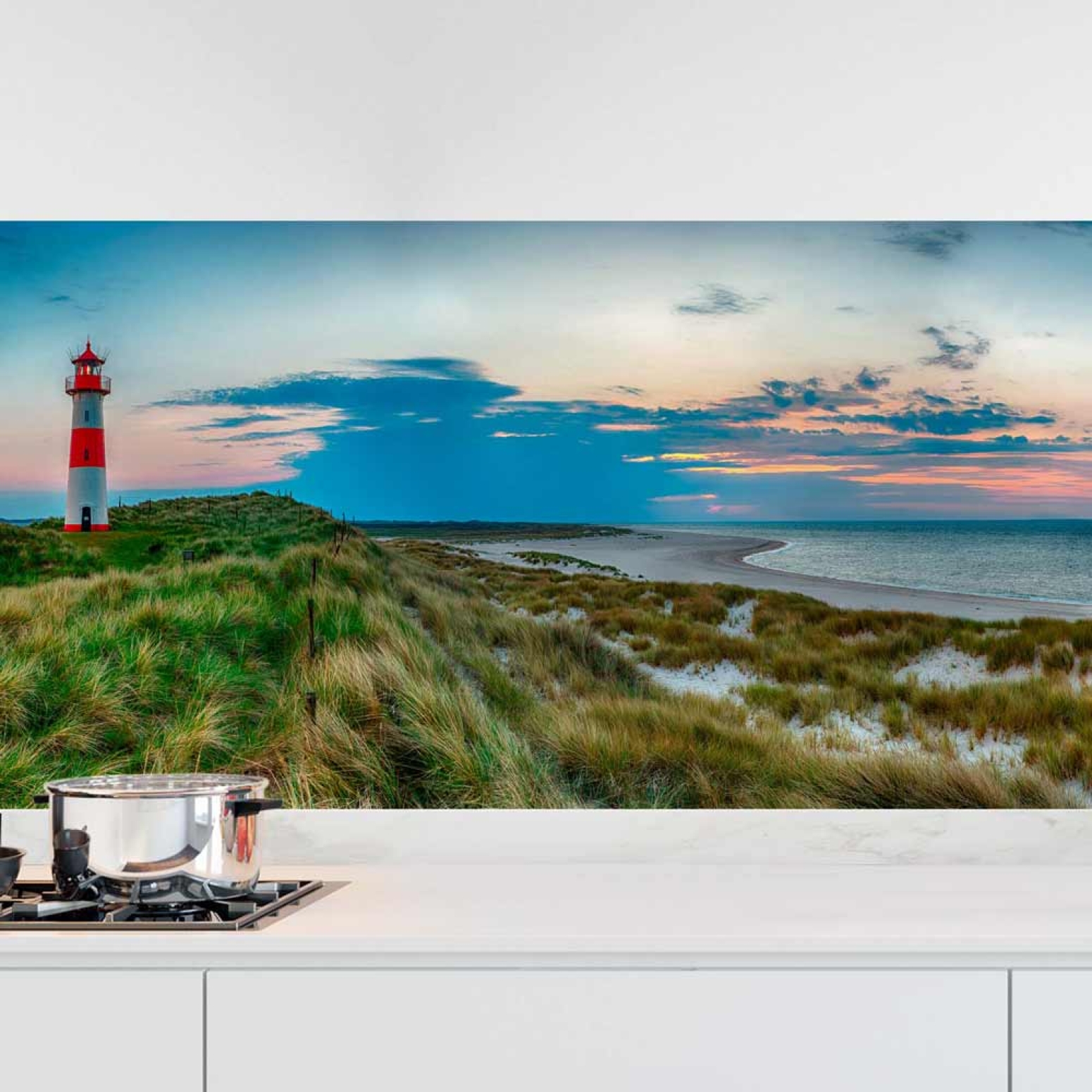 Küchenrückwand Folie Dünen, Leuchtturm & Meer