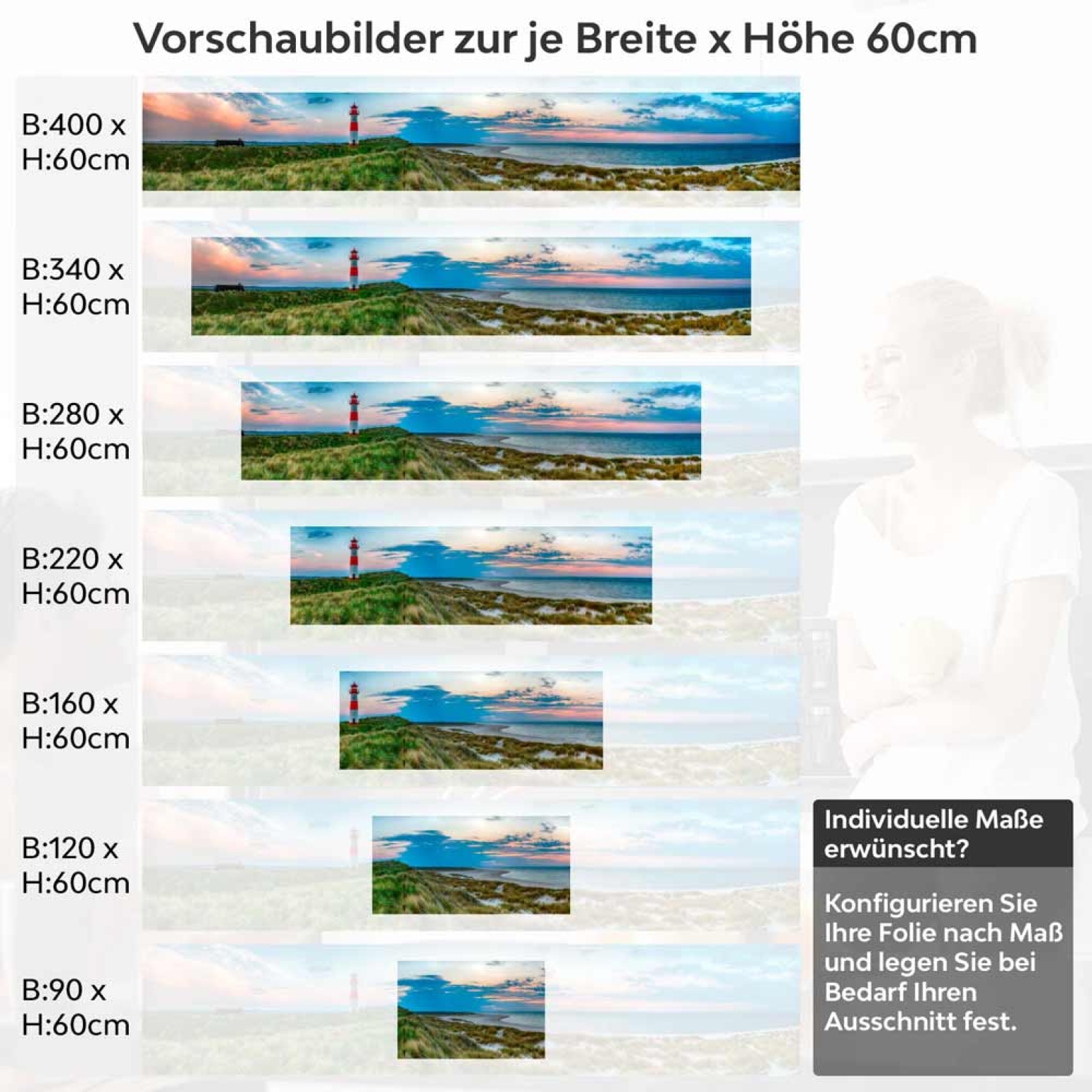 Küchenrückwand Folie Dünen, Leuchtturm & Meer Höhe 60cm