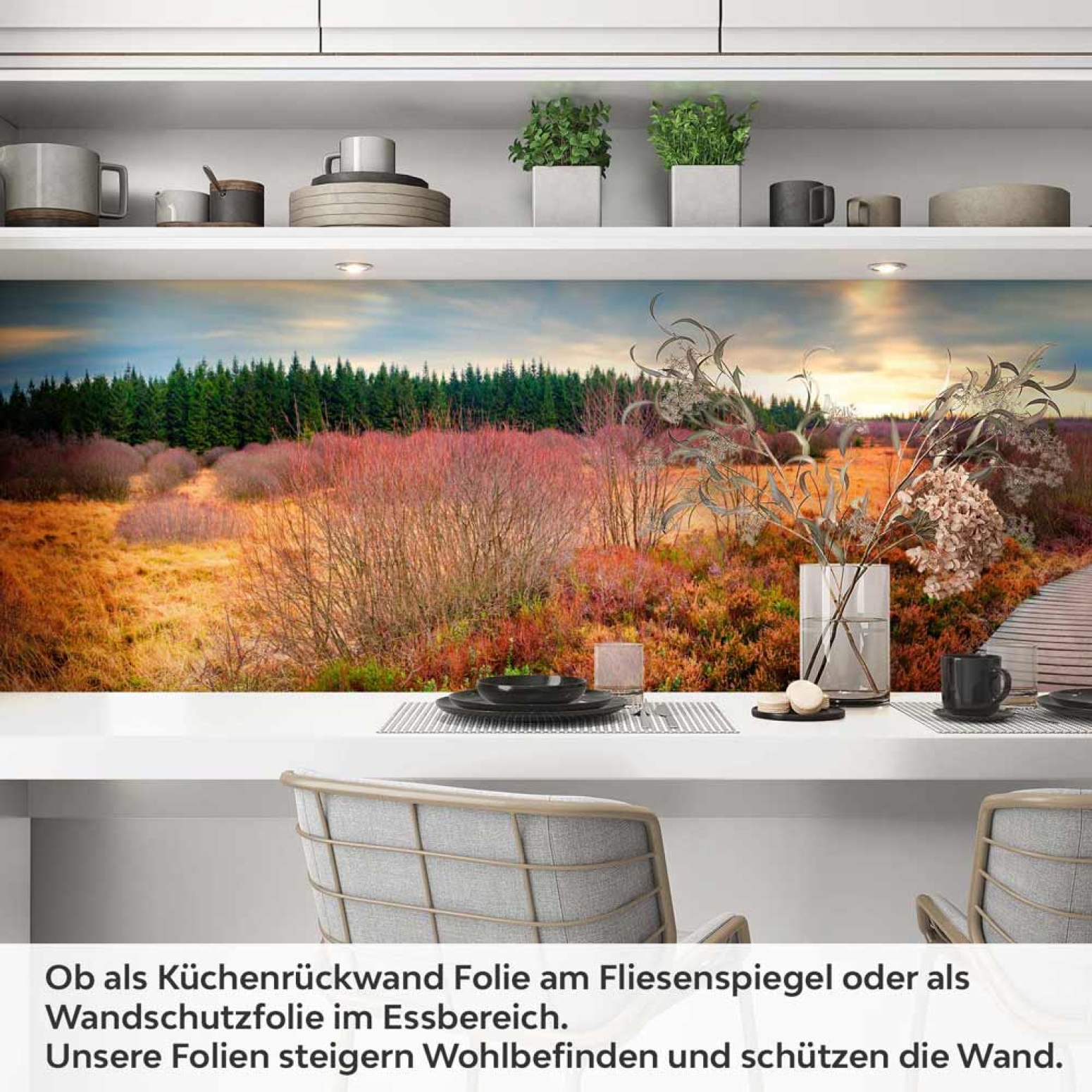 Küchenrückwand Folie Holzweg durch die Herbstlandschaft Artikelbild 1